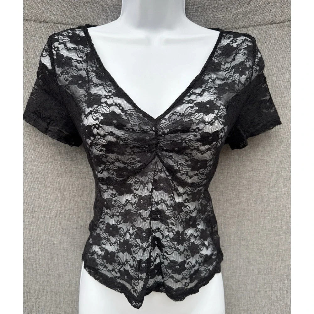 Romantic Babydoll Top M Sheer Floral Black Lace Festival Whimsigoth Fairy Grunge
